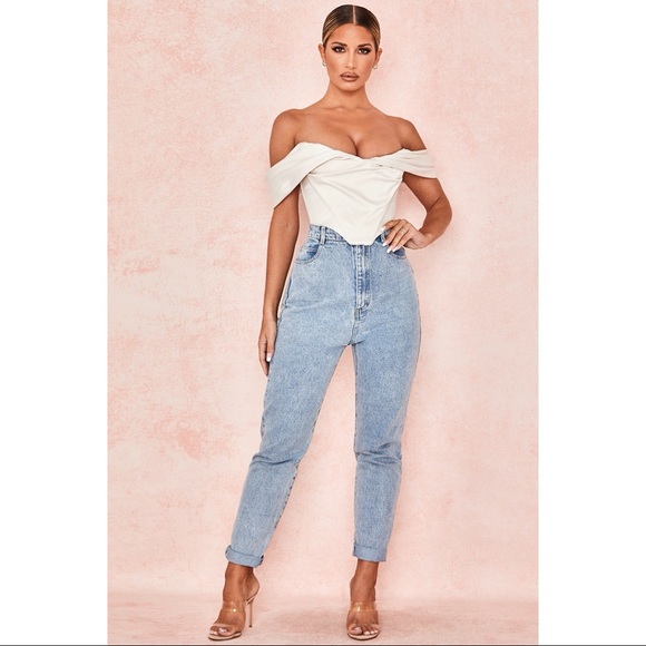 House of CB Silva Ivory Satin Draped Shoulder Corset Top - Picture 10 of 16